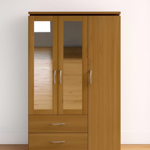 Modern 3-Door Wooden Wardrobe with Mirror