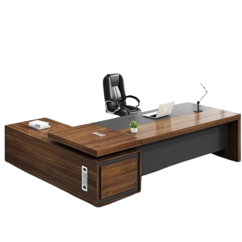 L-Shaped Wooden Desk with Storage
